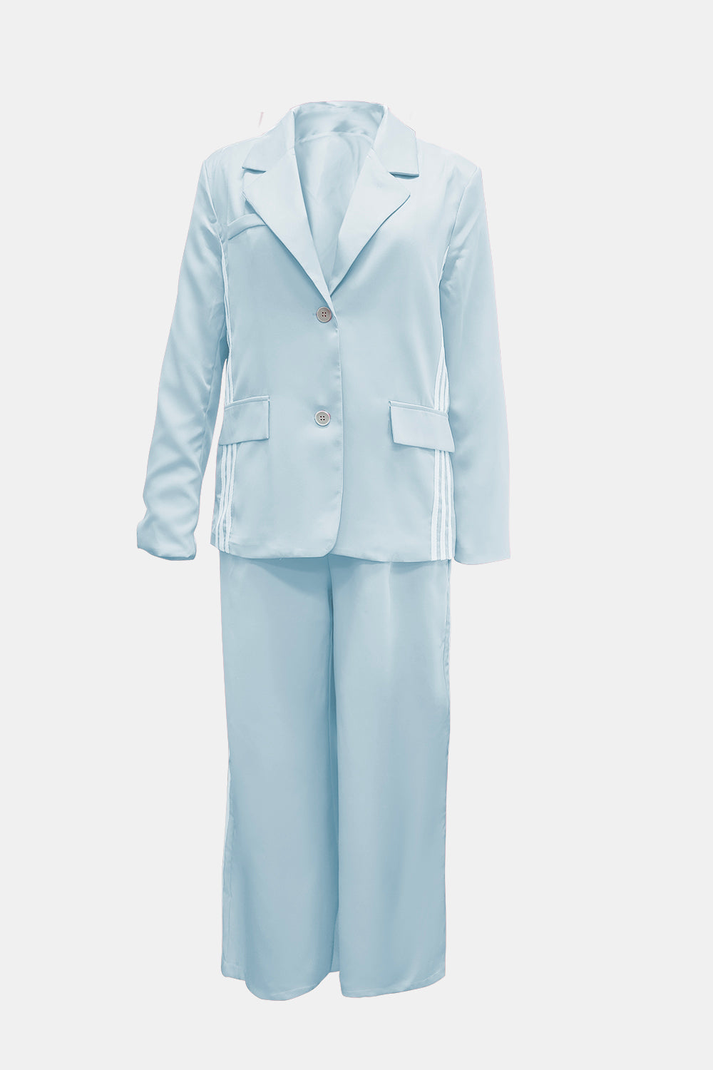 Side Striped Long Sleeve Blazer and Pants Set Mint Blue
