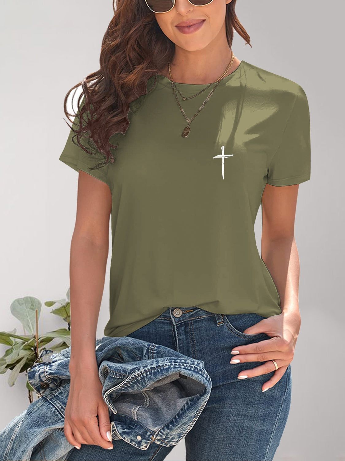 Cross Graphic Round Neck T-Shirt Matcha Green