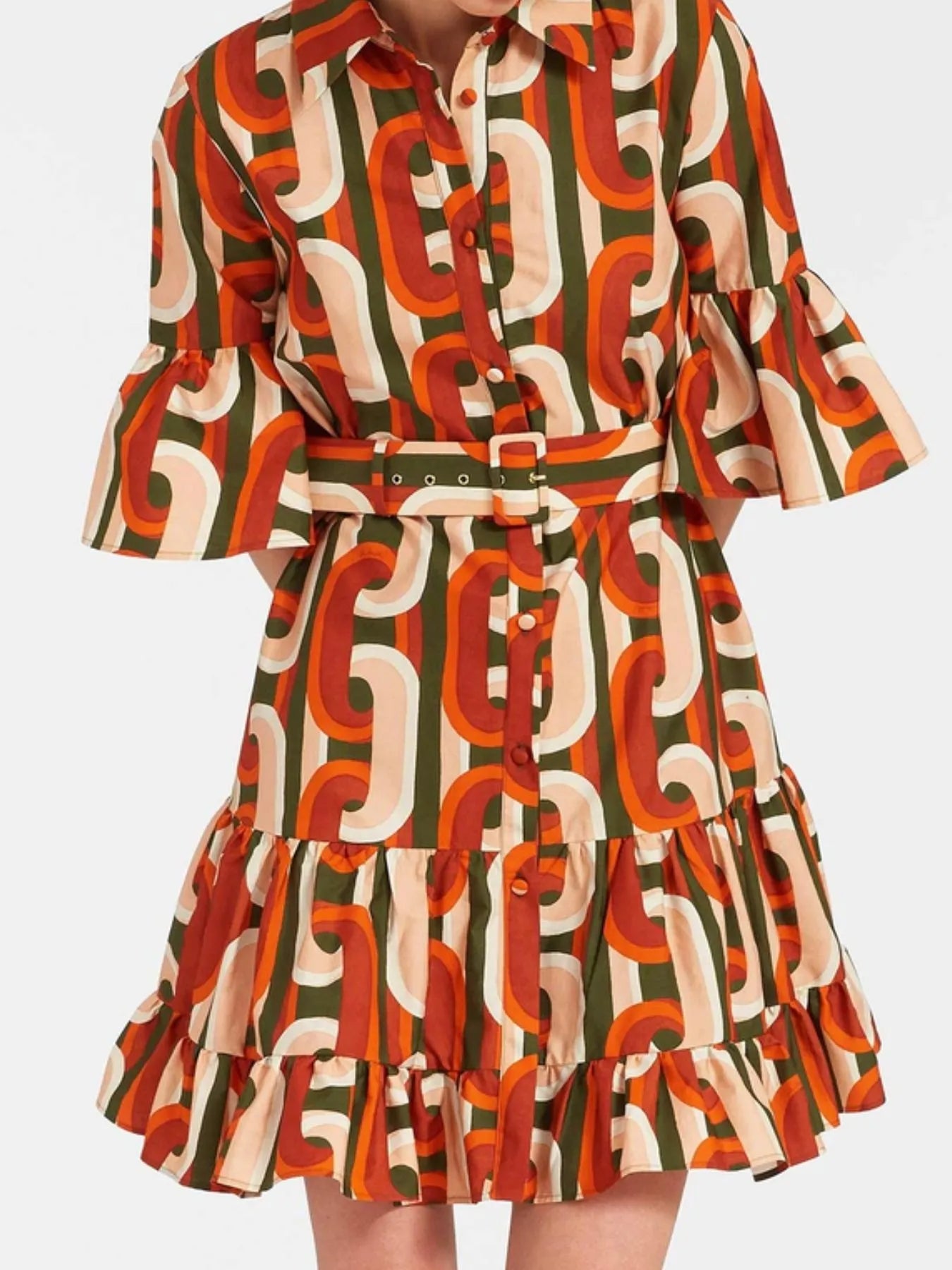 Floral Print Ruffle Sleeve Mini Dress Orange