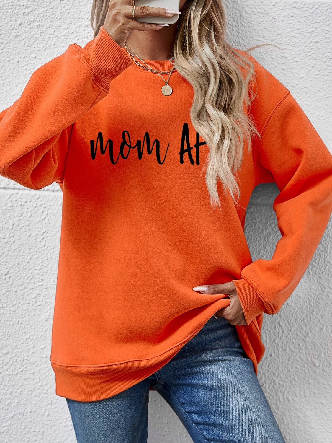 Letter Graphic Dropped Shoulder Sweatshirt Pumpkin