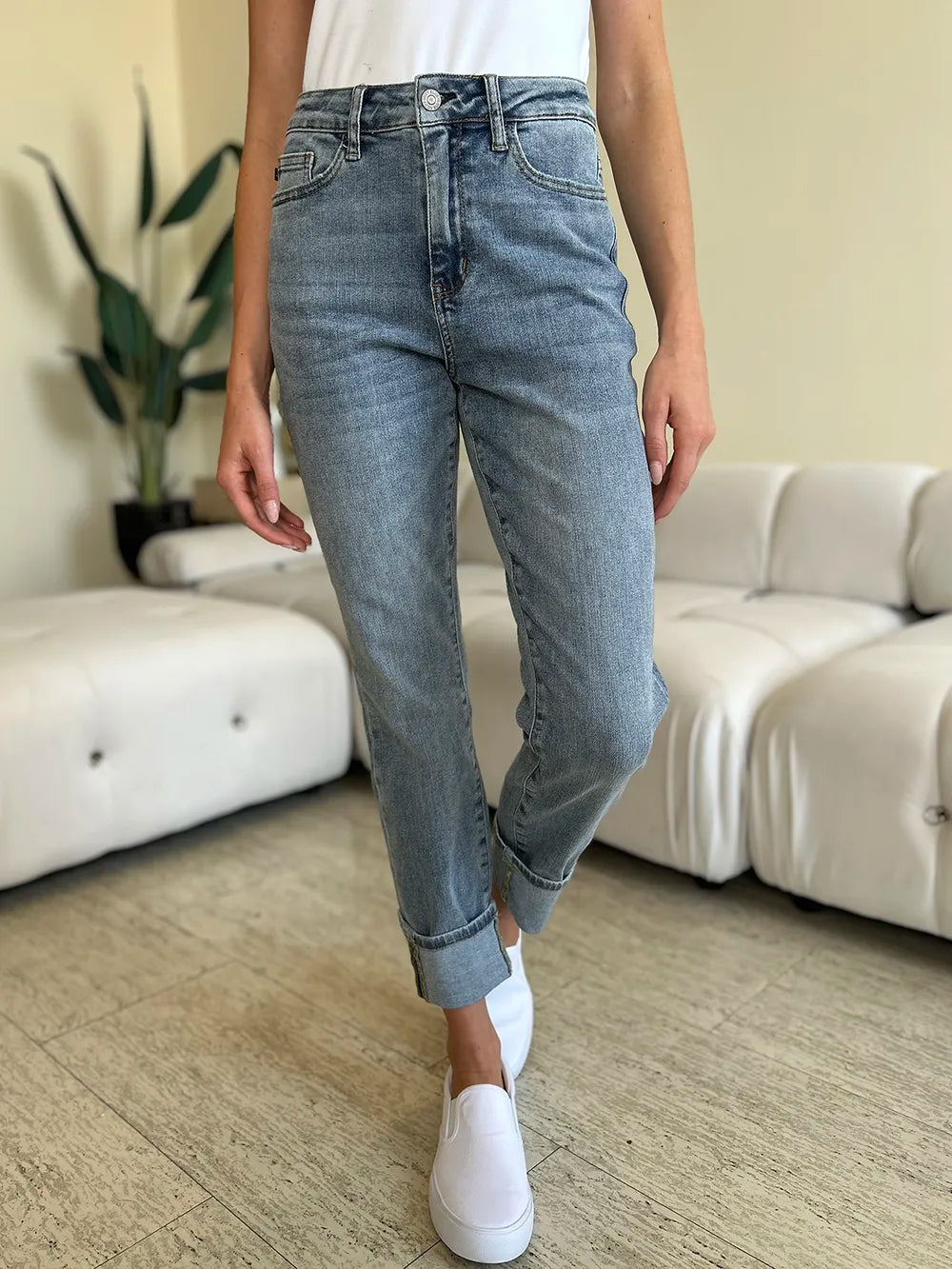 Judy Blue Full Size High Waist Cuff Hem Jeans Medium