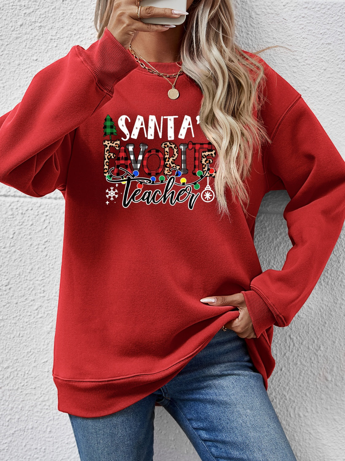 Letter Graphic Sweatshirt Deep Red