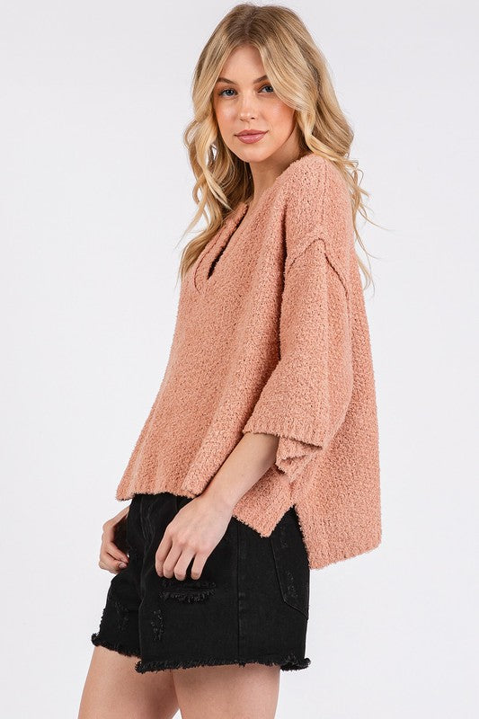 Mittoshop Side Slit Notched Drop Shoulder Sweater