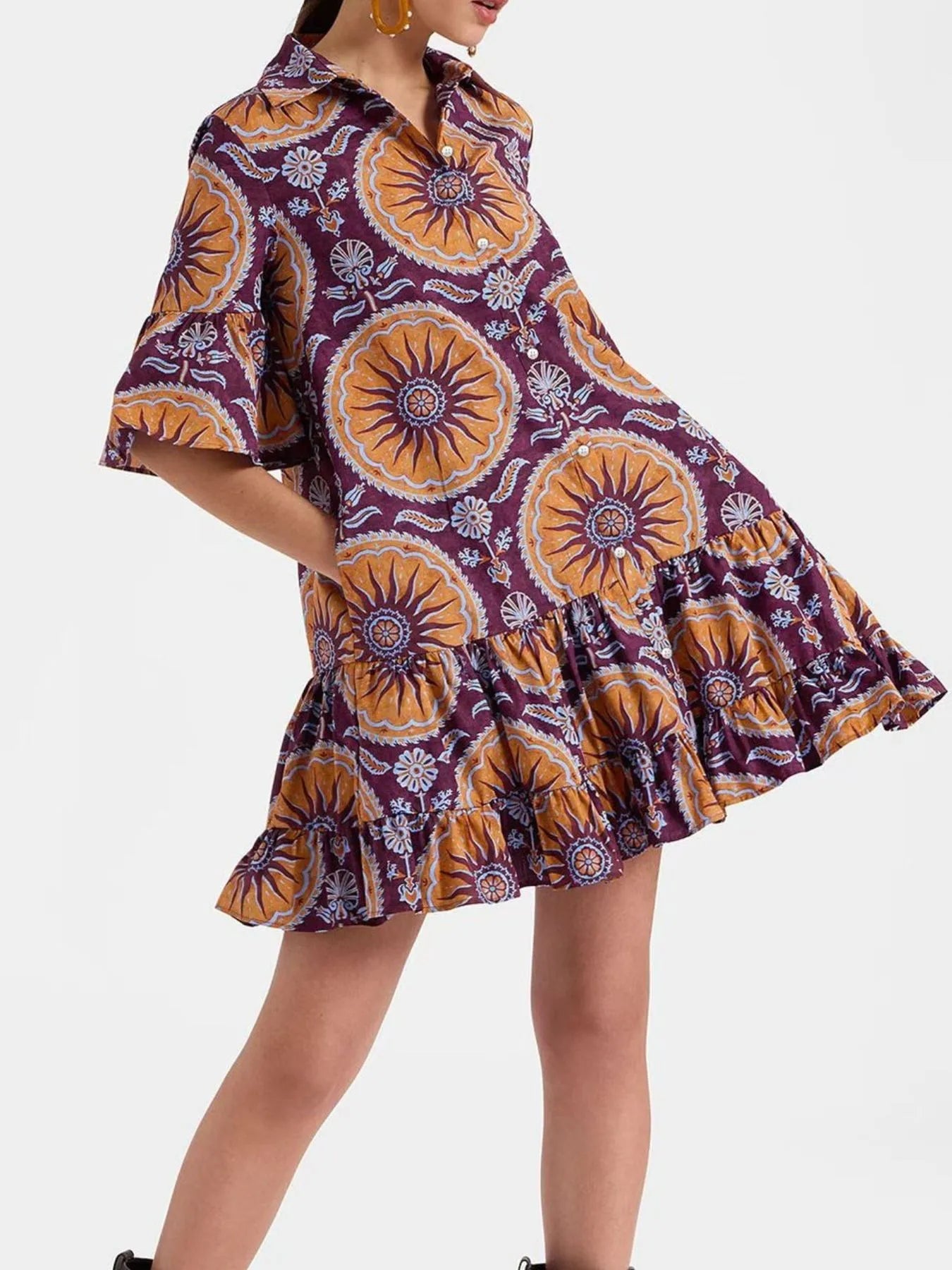 Floral Print Ruffle Sleeve Mini Dress