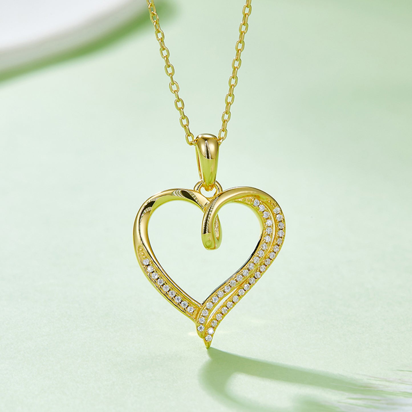 Moissanite 925 Sterling Silver Heart Shape Necklace Gold One Size