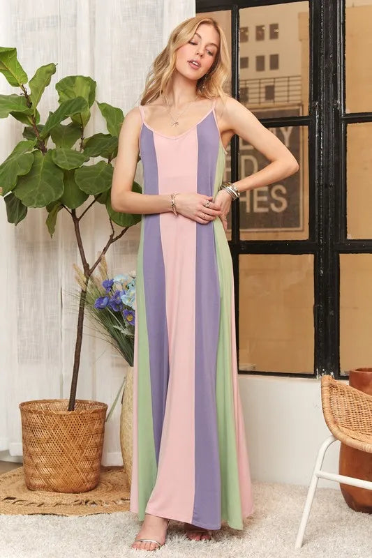 ADORA Color Block Sleeveless Maxi Cami Dress