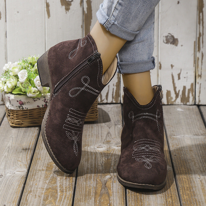 Block Heel Ankle Boots Chocolate