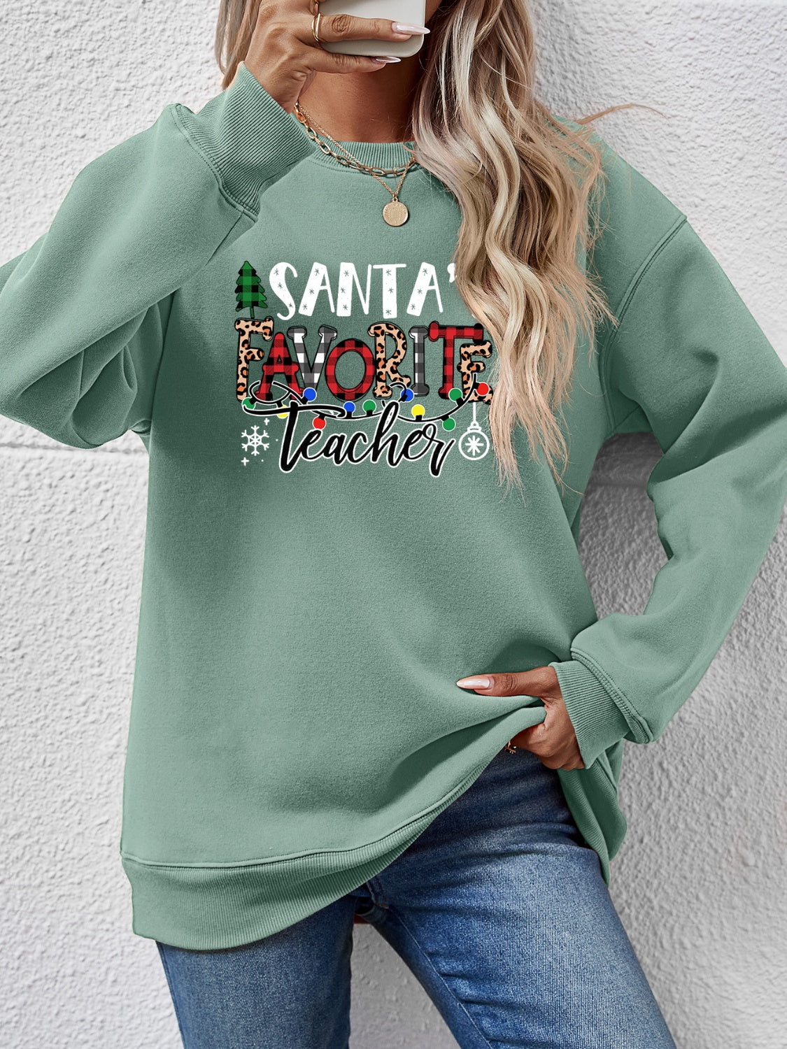 Letter Graphic Sweatshirt Sage