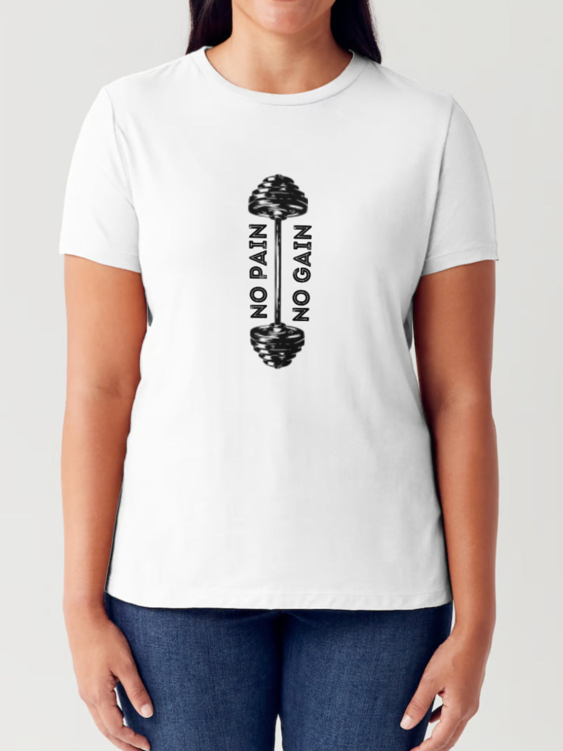 Simply Love Full Size NO PAIN NO GAIN Letter Graphic Short Sleeve Tubular T-Shirt White
