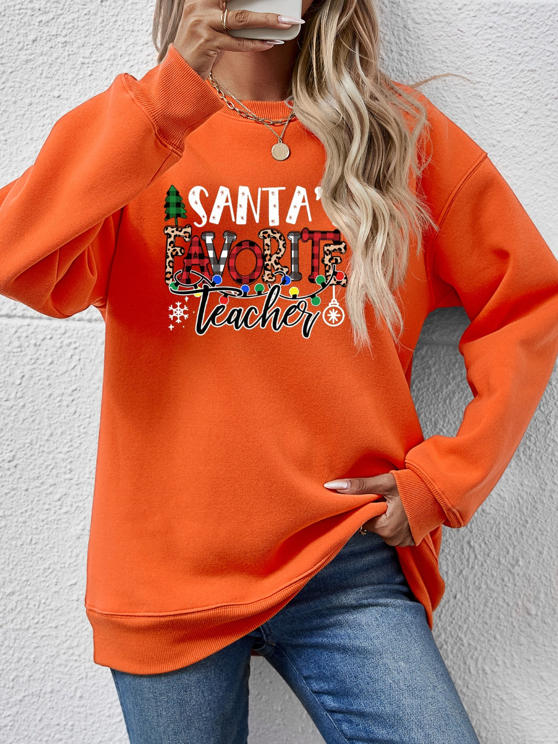 Letter Graphic Sweatshirt Pumpkin