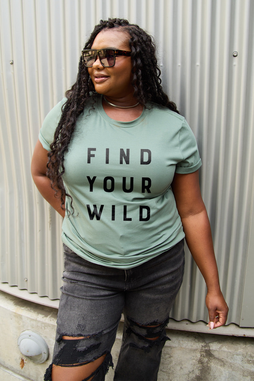 Simply Love Full Size FIND YOUR WILD Short Sleeve T-Shirt Sage