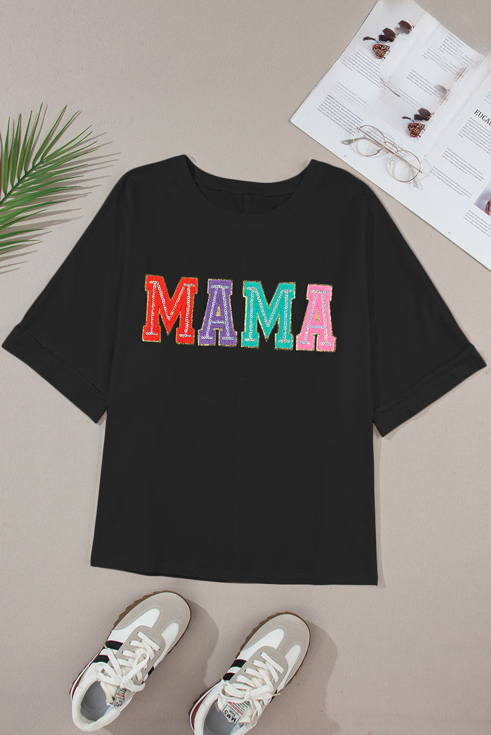 MAMA Round Neck Short Sleeve T-Shirt Black
