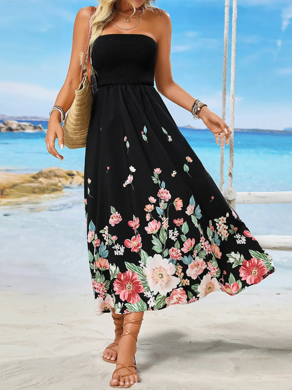 Printed Tube Midi Dress