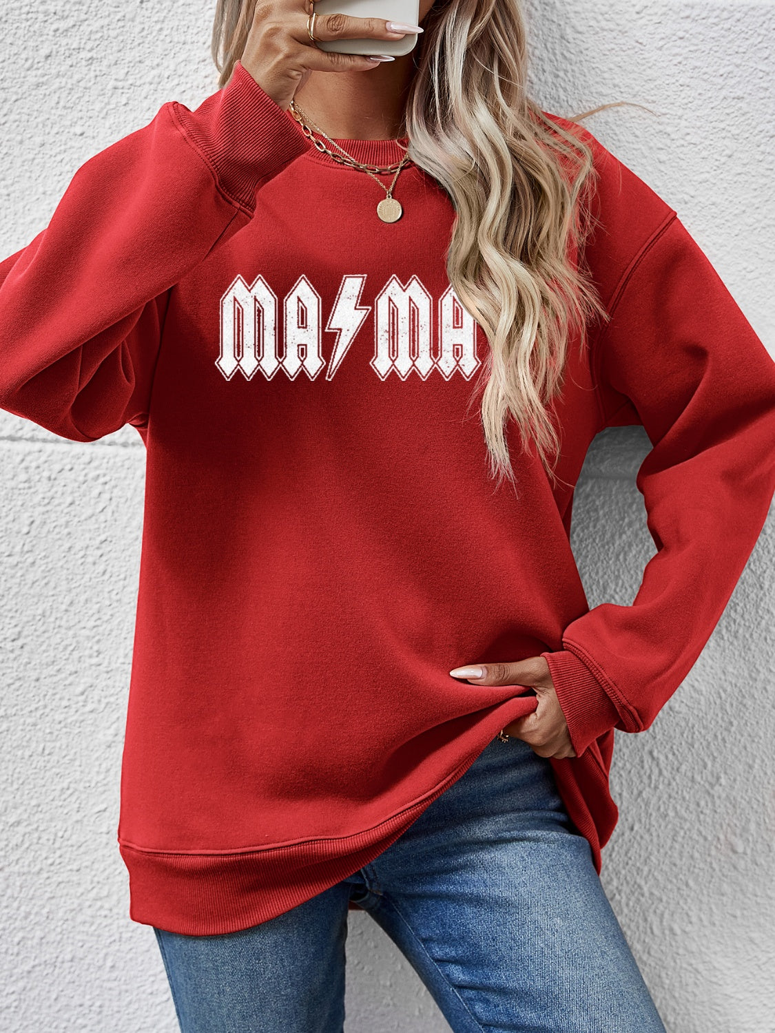 Letter Graphic Dropped Shoulder Sweatshirt Deep Red