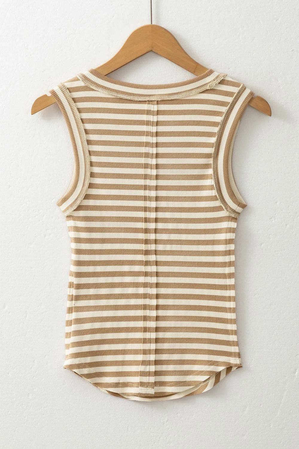 Stripe Exposed Seam Trim Round Neck Sleeveless Top