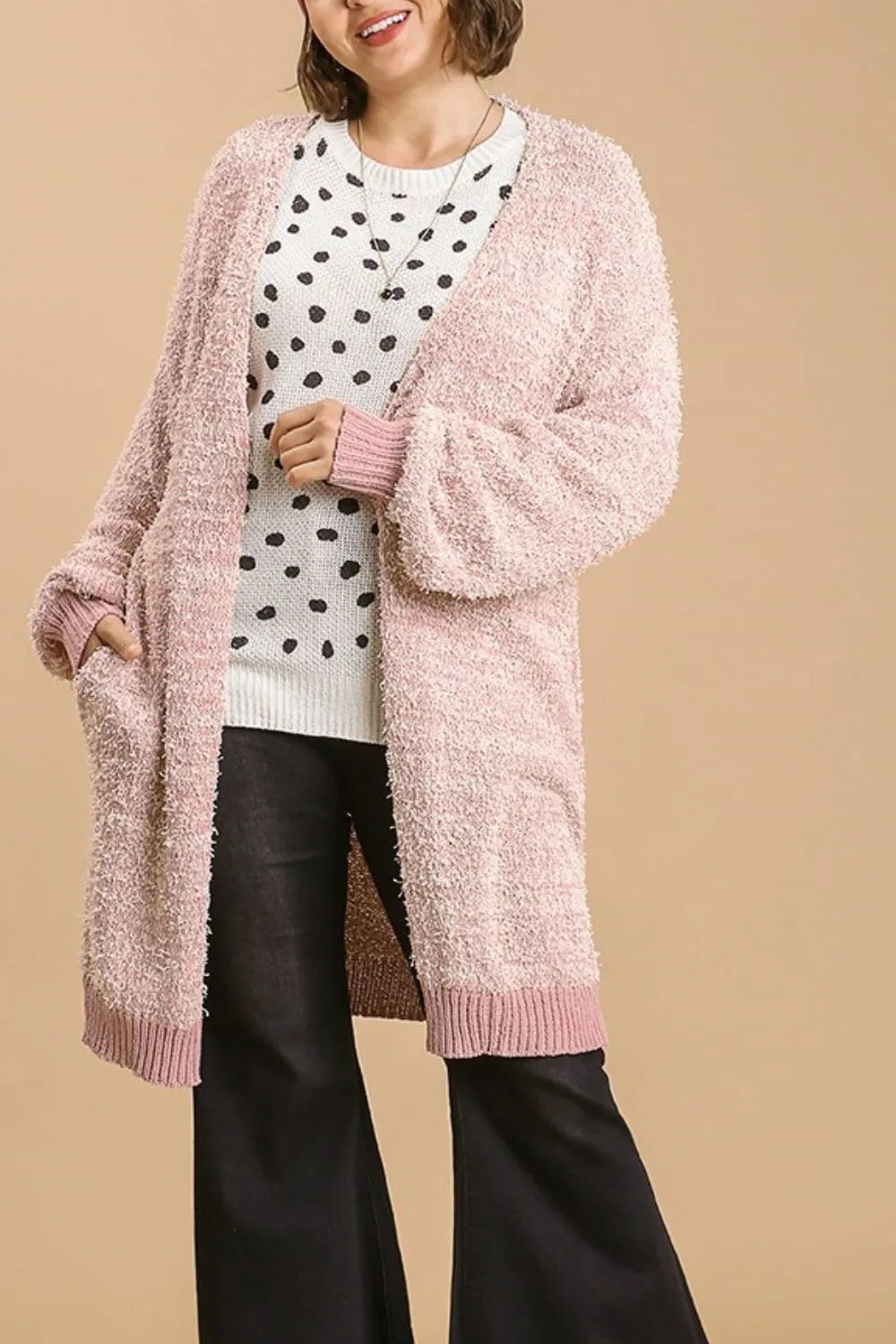 Umgee Full Size Ribbed Hem Open Front Longline Cardigan Plus Size