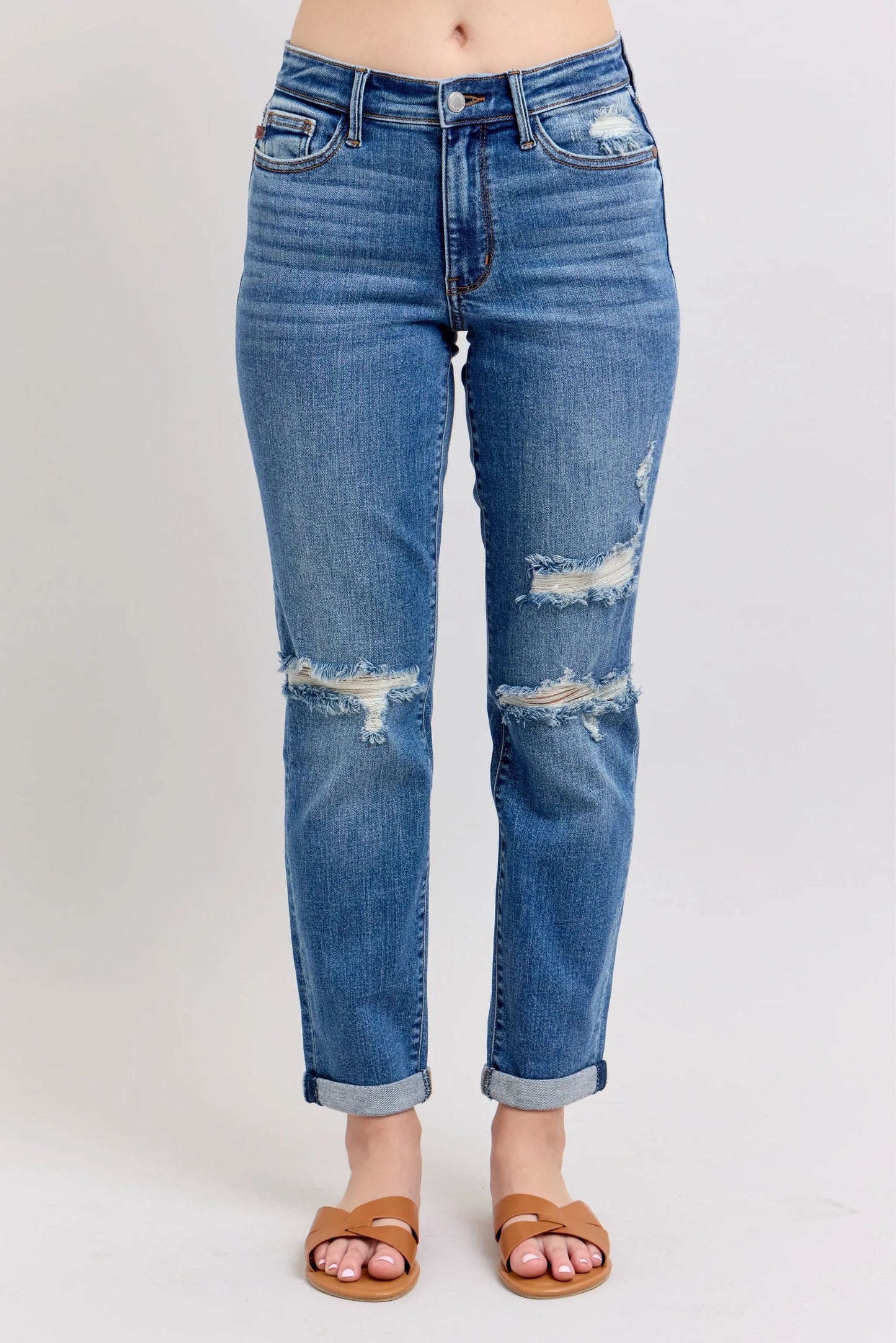 Judy Blue Full Size Mr Vintage Wash Boyfriend Fit W/ Destroy Jeans Plue Size MD