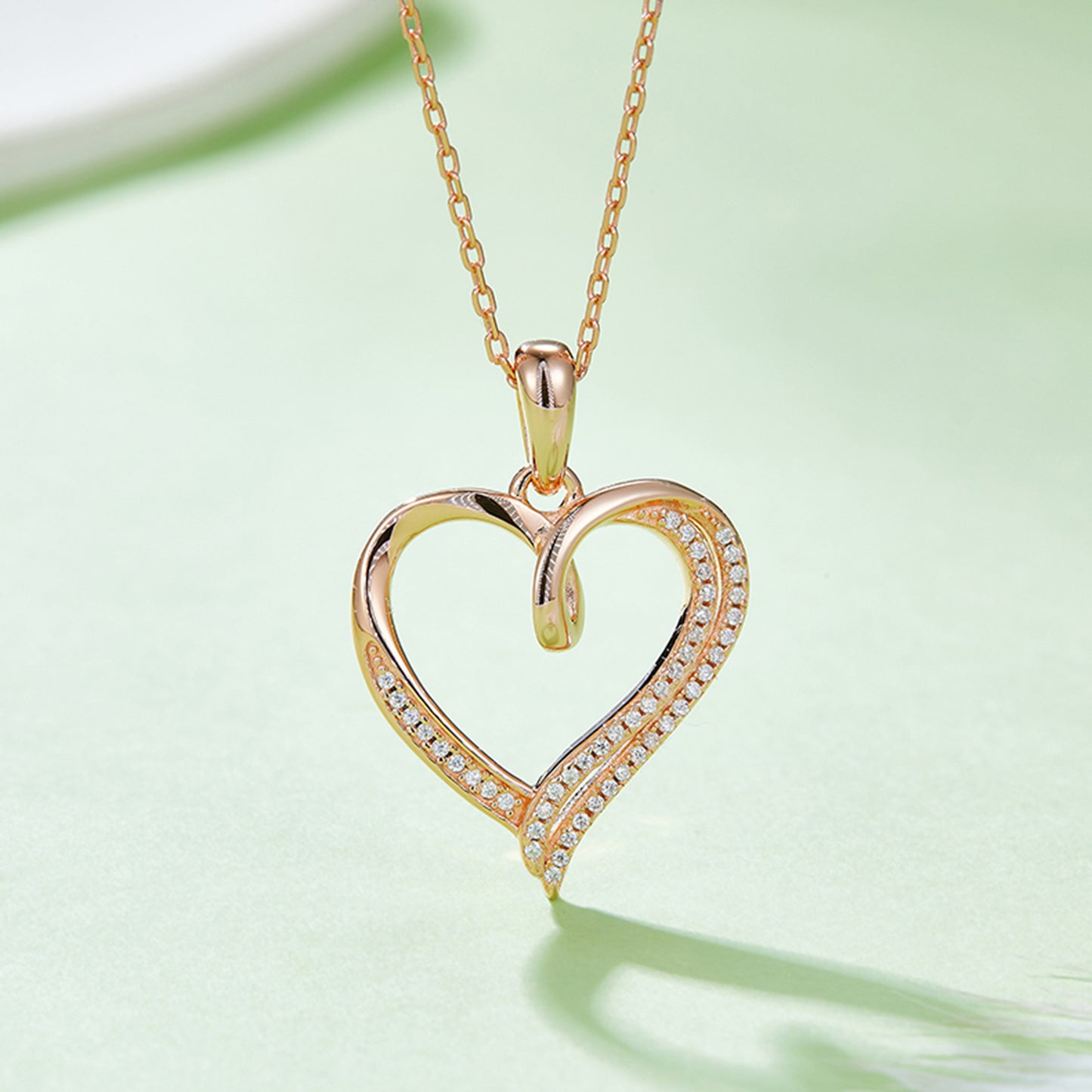 Moissanite 925 Sterling Silver Heart Shape Necklace Rose Gold One Size