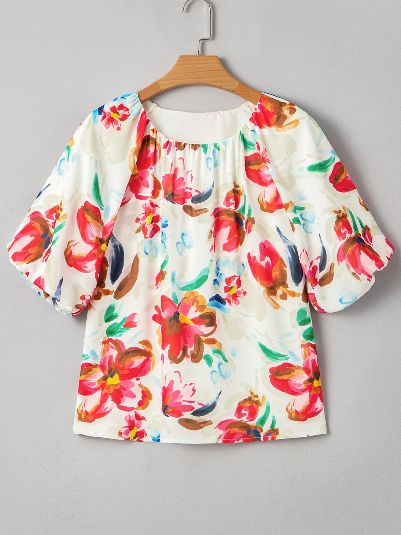 Floral Print Puffy Half Sleeve Blouse