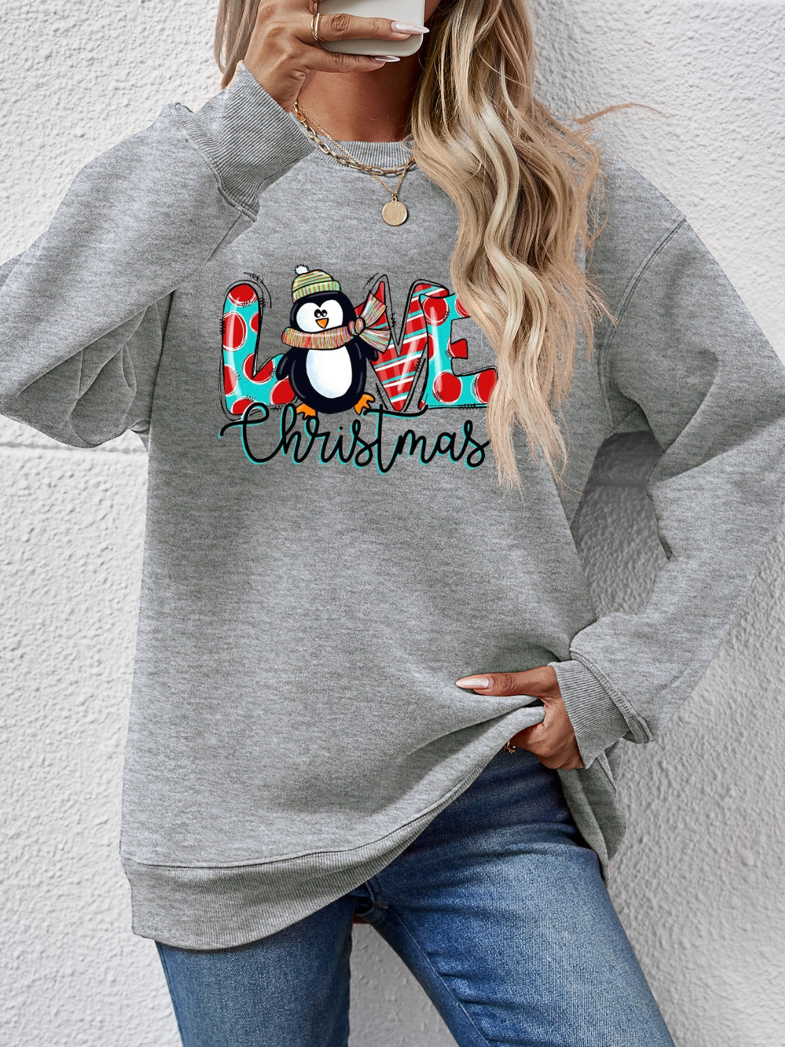 LIVE CHRISTMAS Drop Shoulder Round Neck Sweatshirt Charcoal