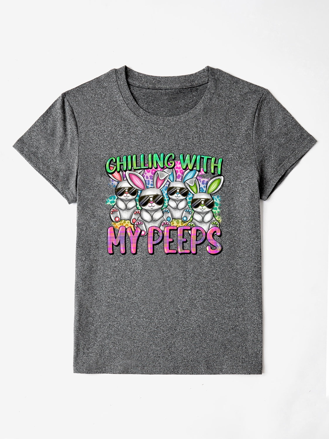 CHILLING WITH MY PEEPS Round Neck T-Shirt Dark Gray