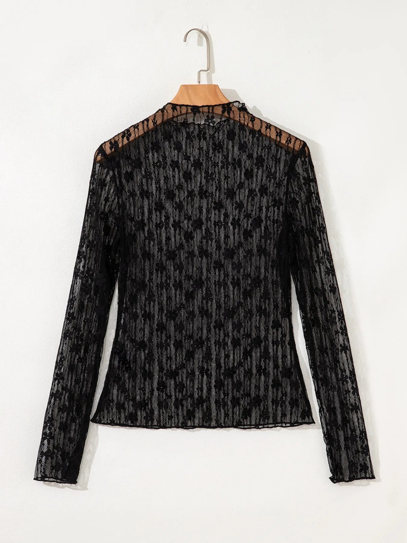 Lace See-Through Long Sleeve Blouse