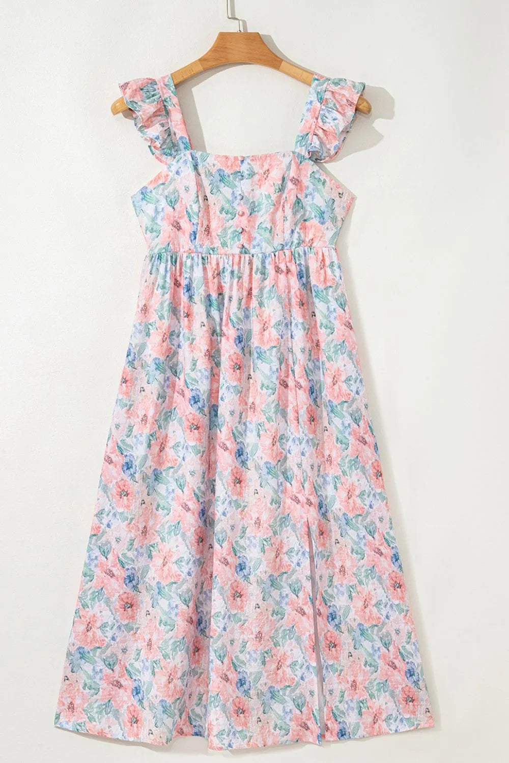 Floral Colorblock Flutter Straps Flowy Dress