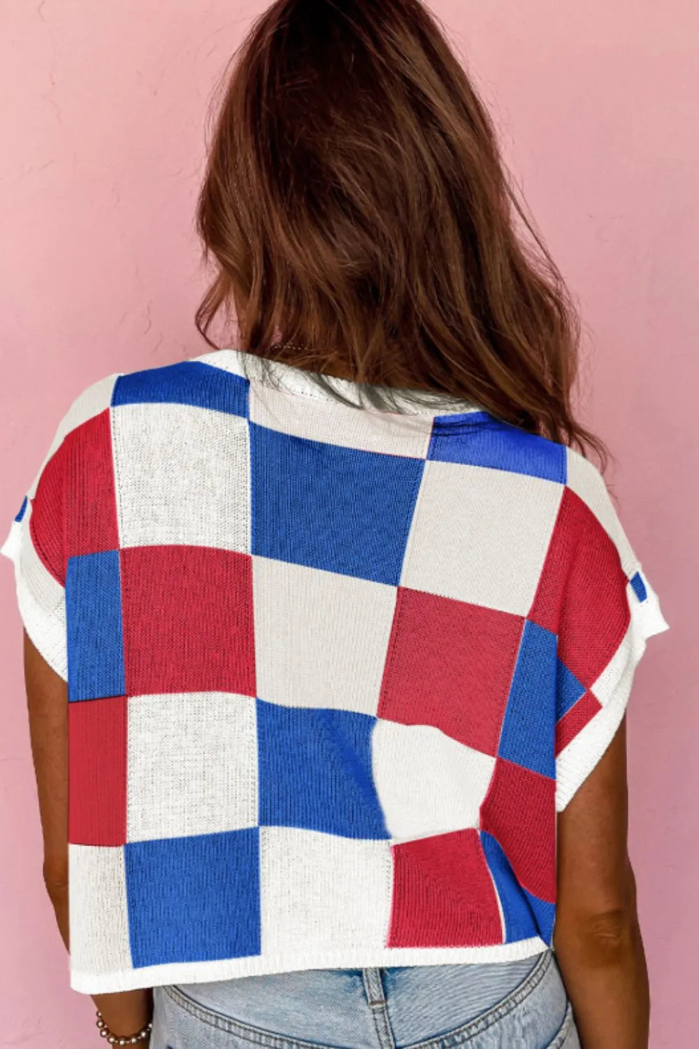 Sequin Heart Color Block Round Neck Knit Top