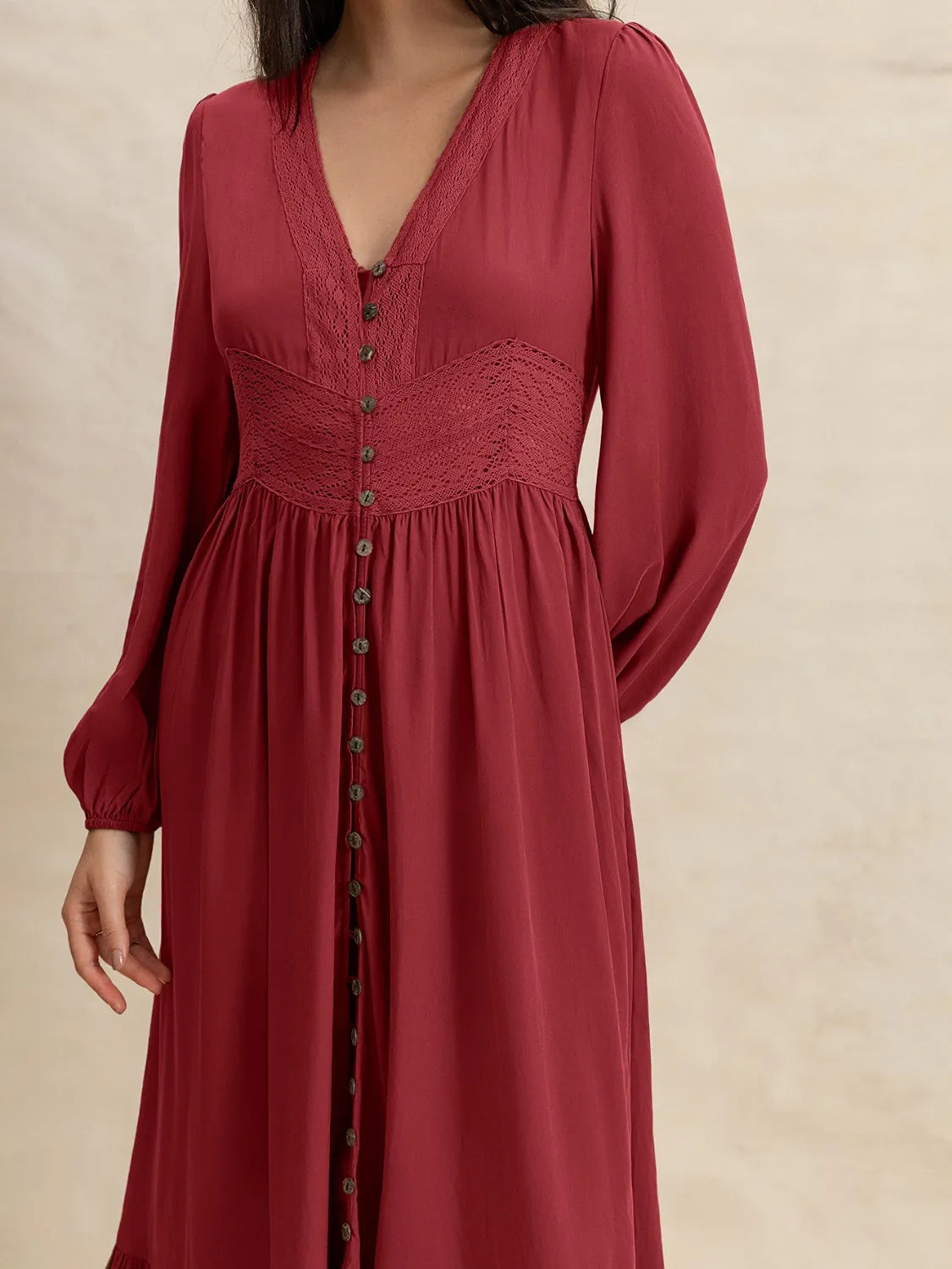 V-Neck Balloon Sleeve Ruffled Hem Maxi Dress