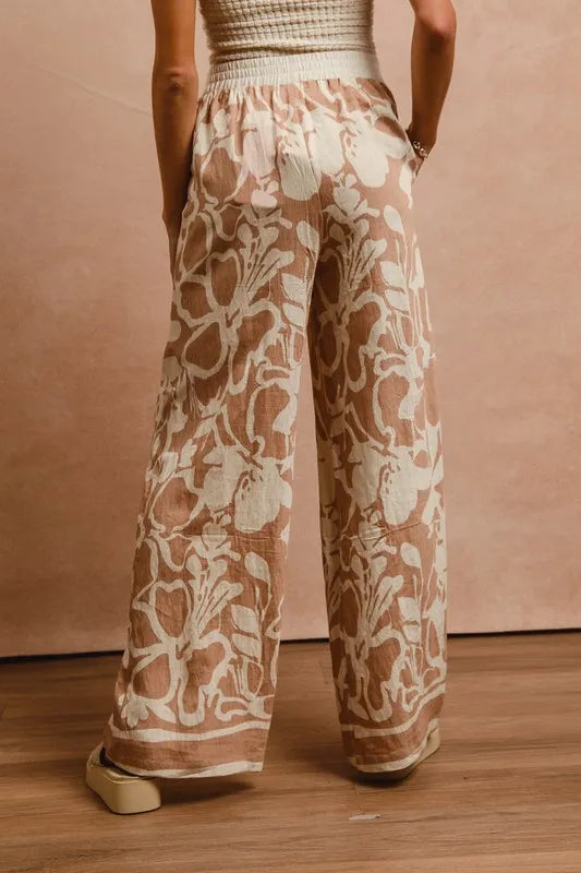 BiBi Floral Print Woven Elastic Waist Pants With Side Pockets