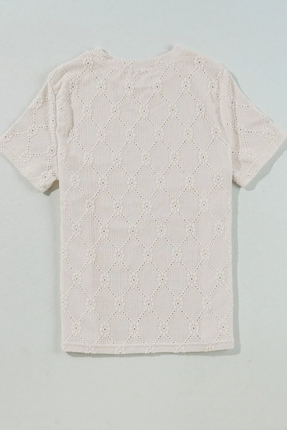 Eyelet Round Neck Short Sleeve Blouse