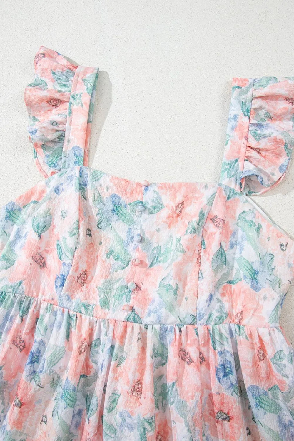Floral Colorblock Flutter Straps Flowy Dress