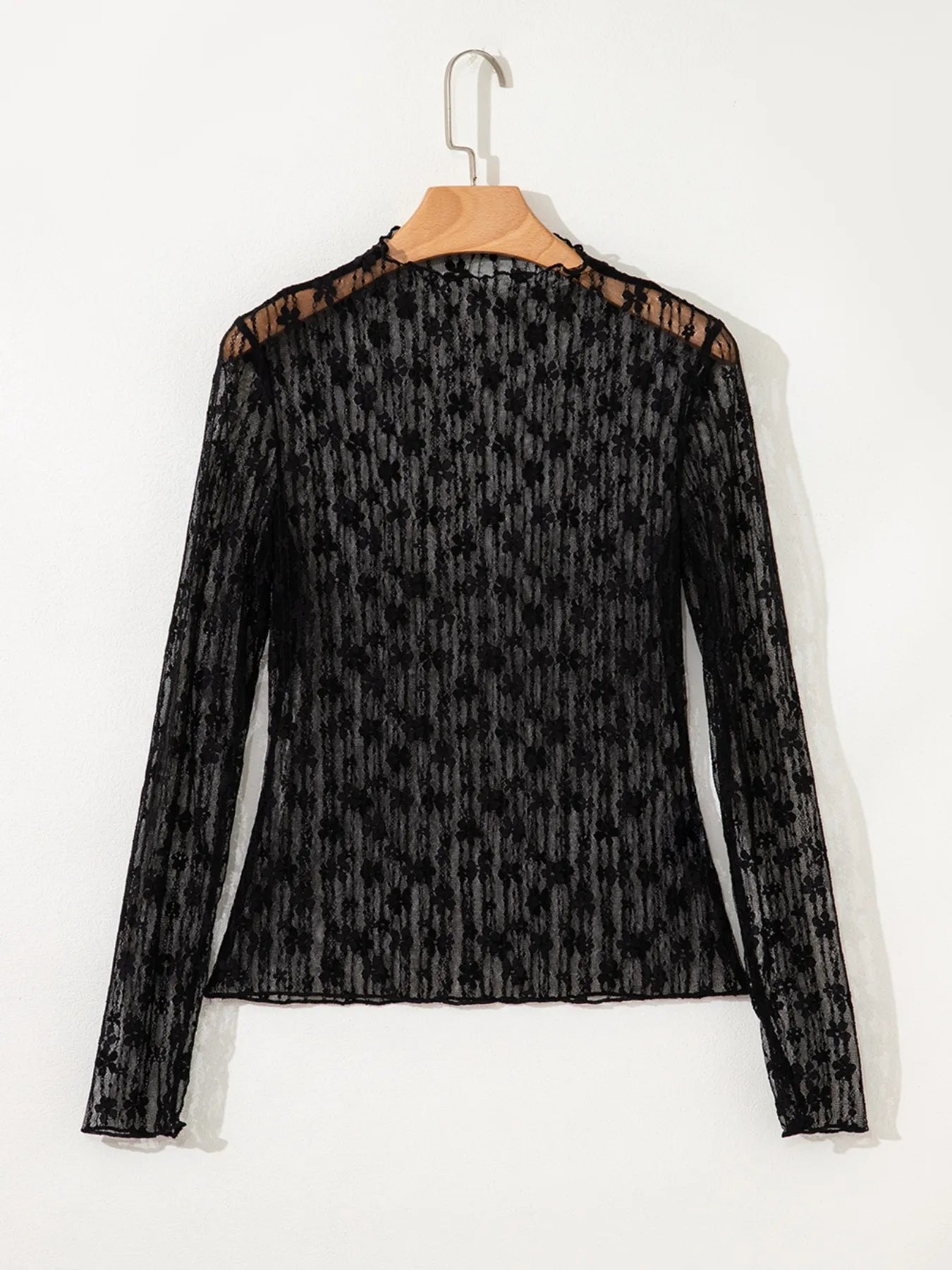 Lace See-Through Long Sleeve Blouse