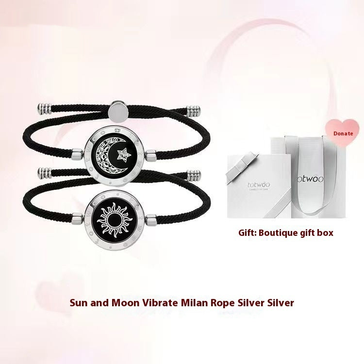 Long Distance Couple Bracelet Sun and moon against silver