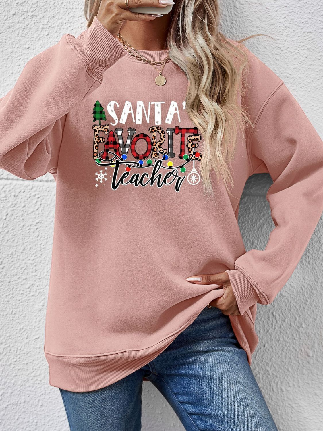 Letter Graphic Sweatshirt Blush Pink