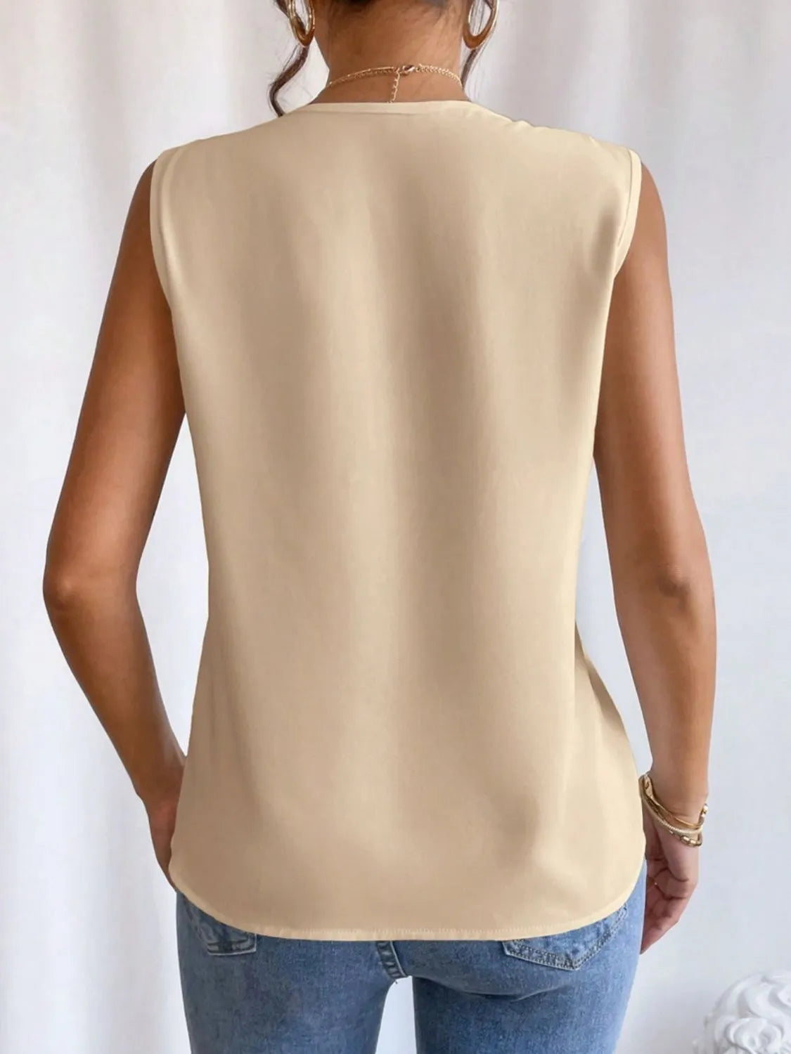 V-Neck Pleated Sleeveless Cami Tank Top