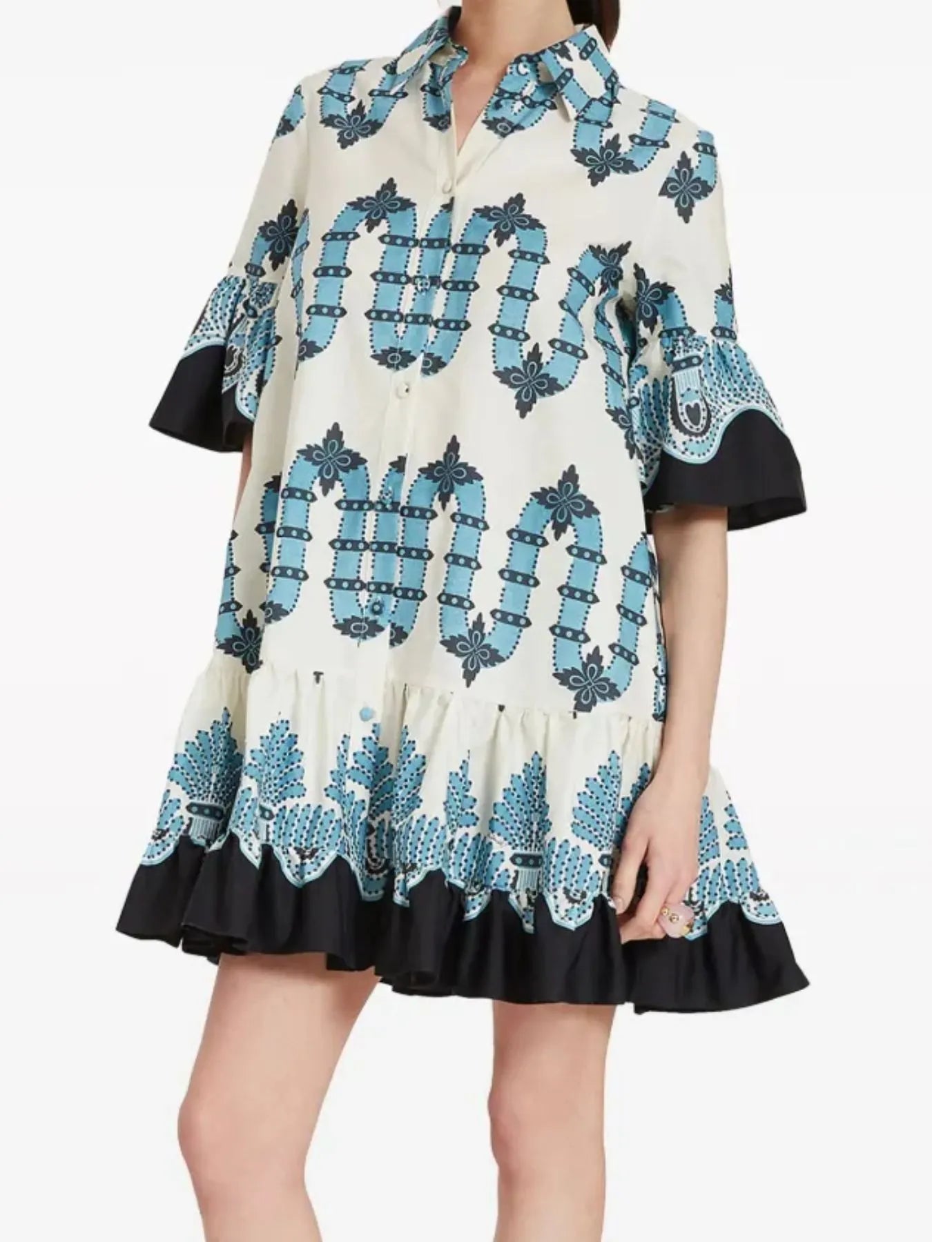 Floral Print Ruffle Sleeve Mini Dress Sky Blue