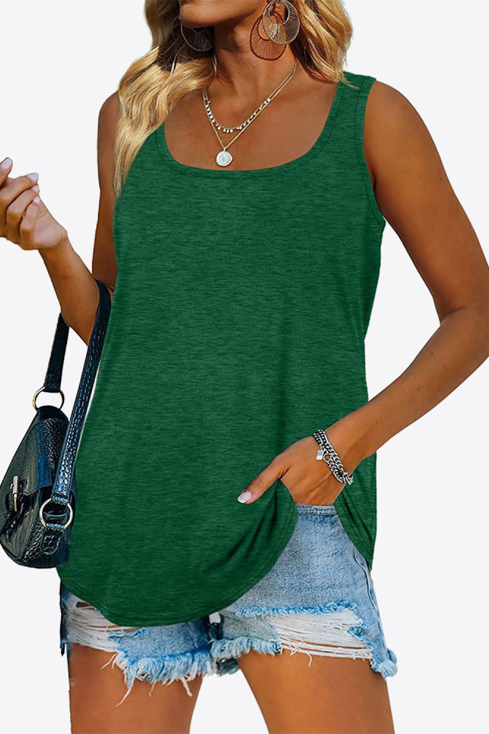 Curved Hem Square Neck Tank Forest