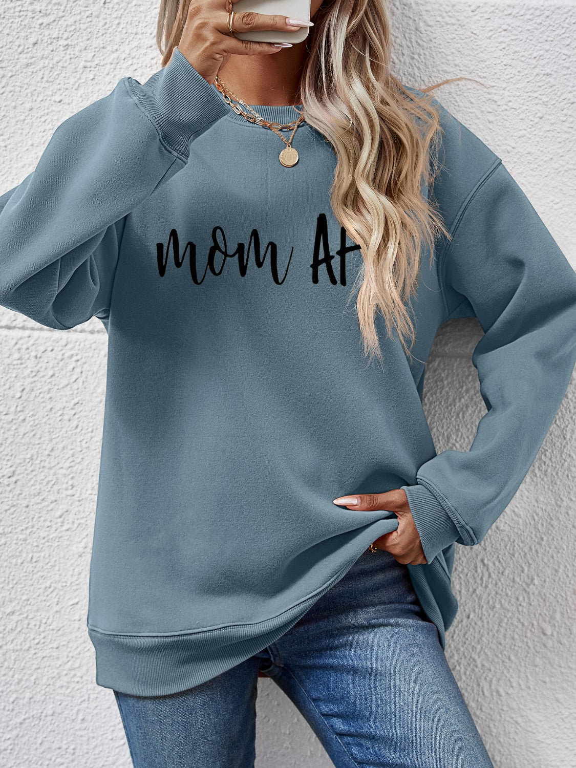 Letter Graphic Dropped Shoulder Sweatshirt French Blue