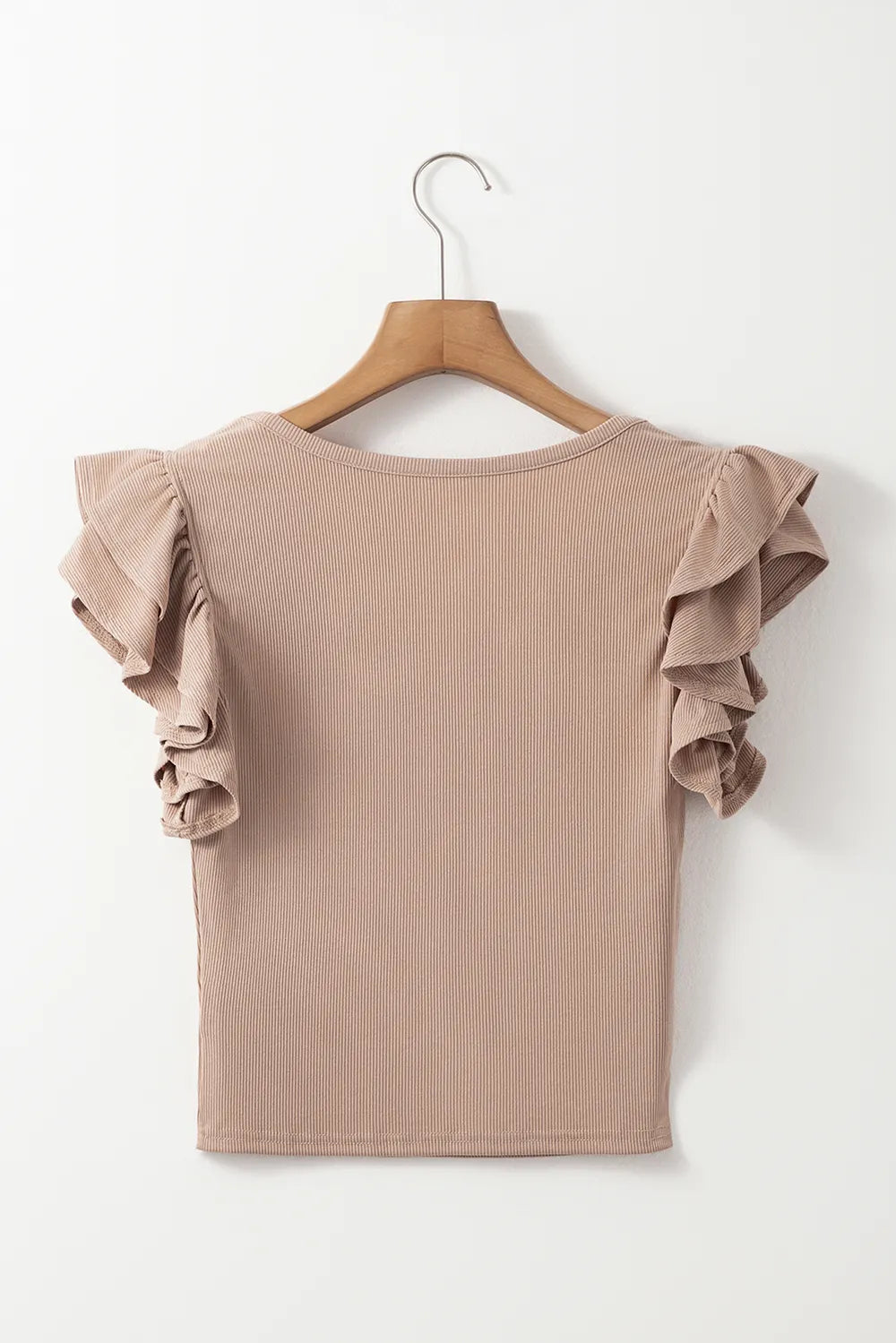 Ribbed Knit Ruffled Cap Sleeve Slim Fit Top