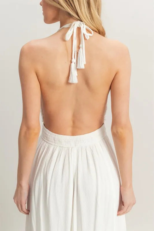 HYFVE Halter Neck Fitted Waist Flowy Maxi Dress