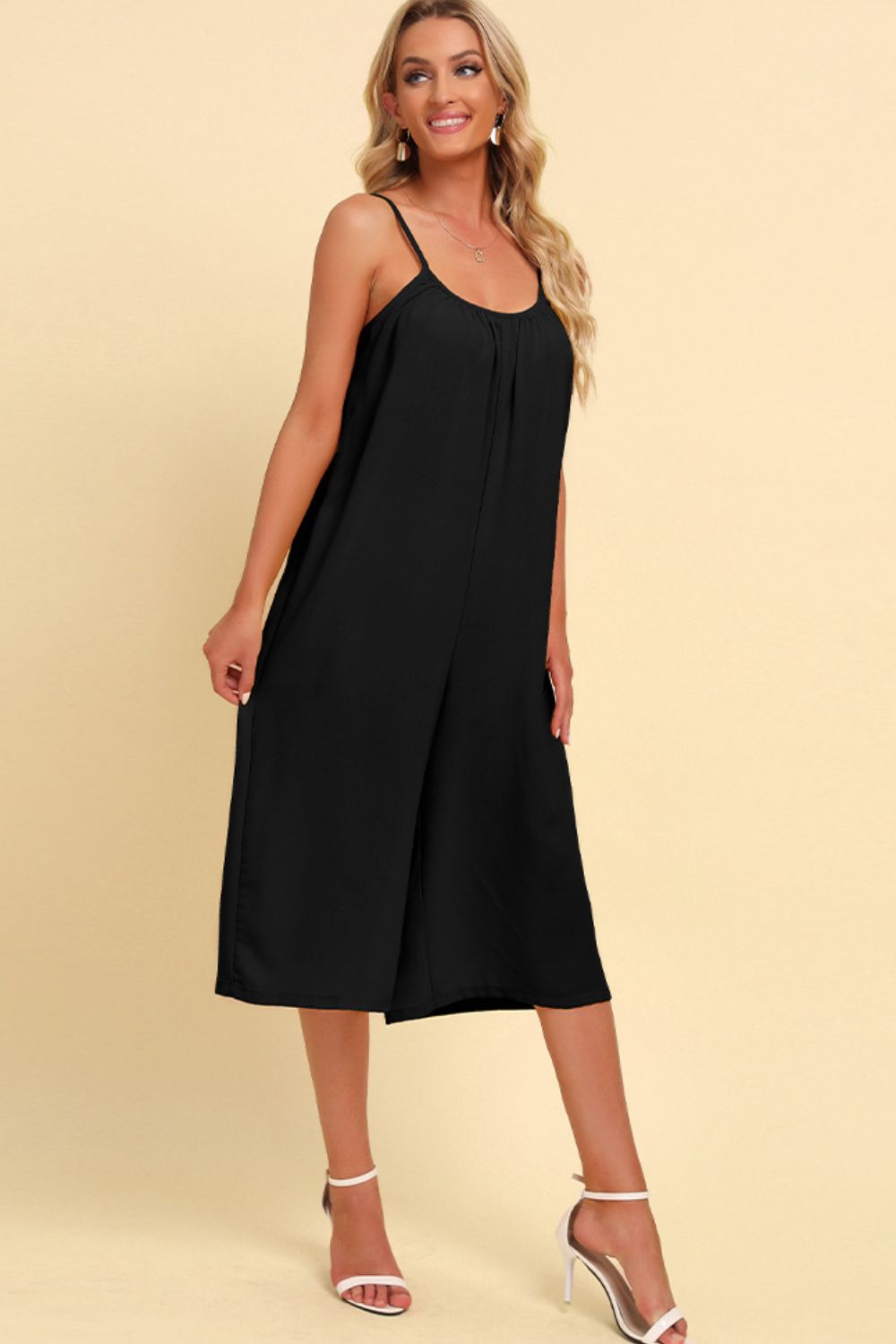 Spaghetti Strap Scoop Neck Jumpsuit Black