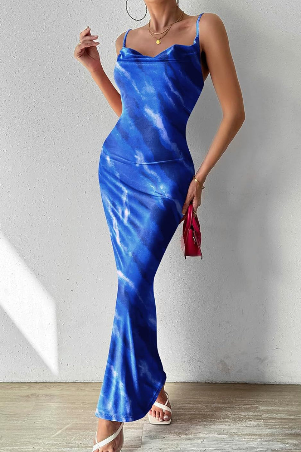 Printed Sleeveless Maxi Cami Dress Royal Blue