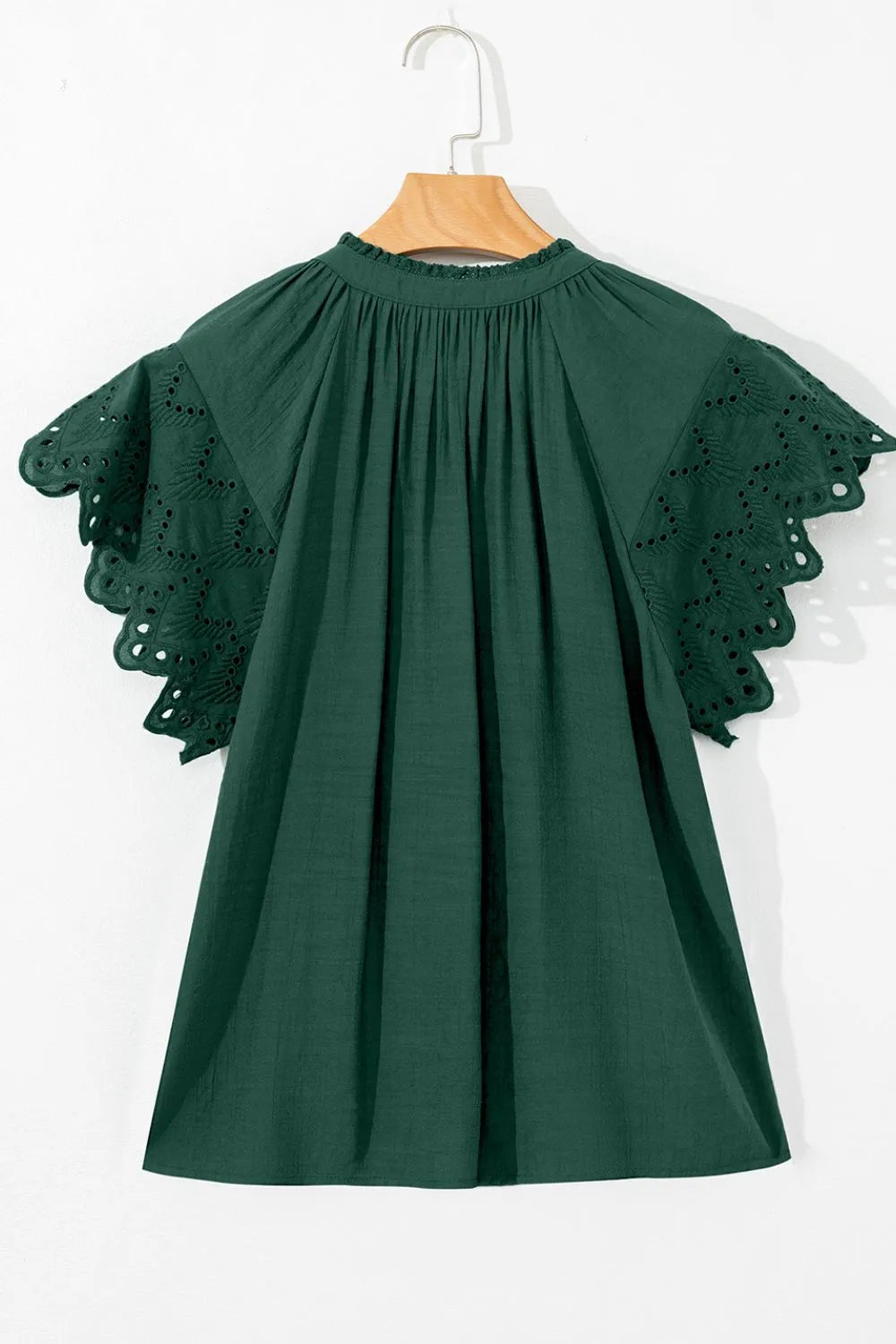 Eyelet Embroidered Sleeve Tie Neck Blouse