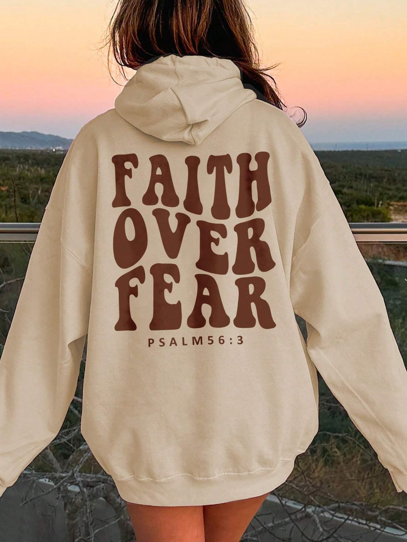 FAITH OVER FEAR Dropped Shoulder Hoodie Tan