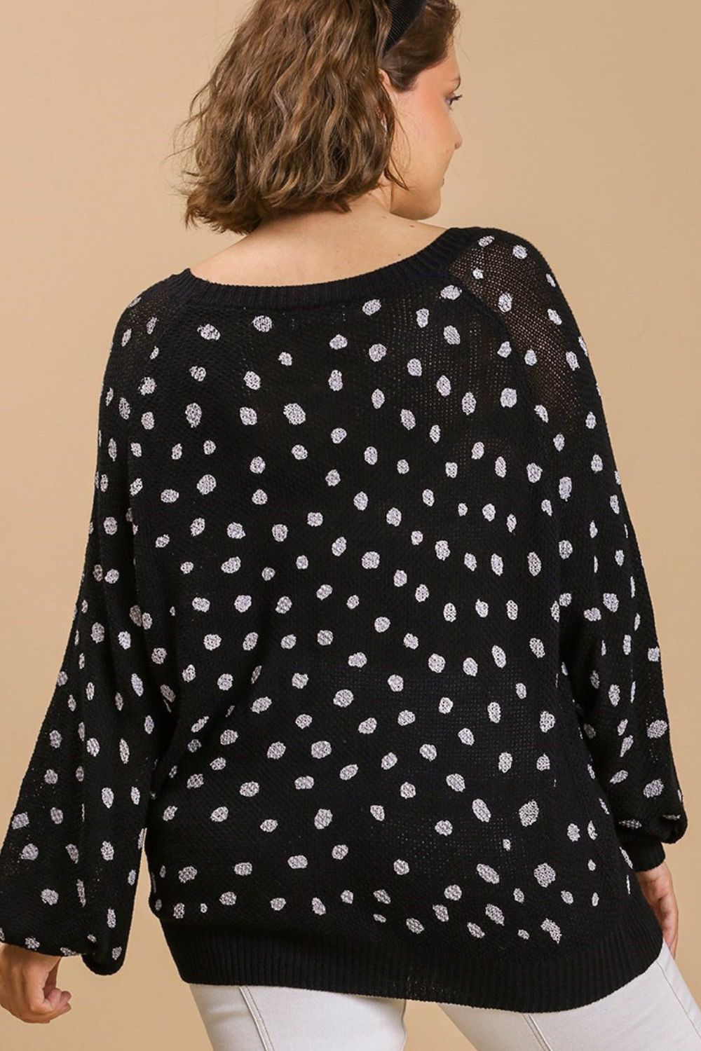 Umgee Full Size Dalmatian Hand Stamped Round Neck Sweater Plus Size