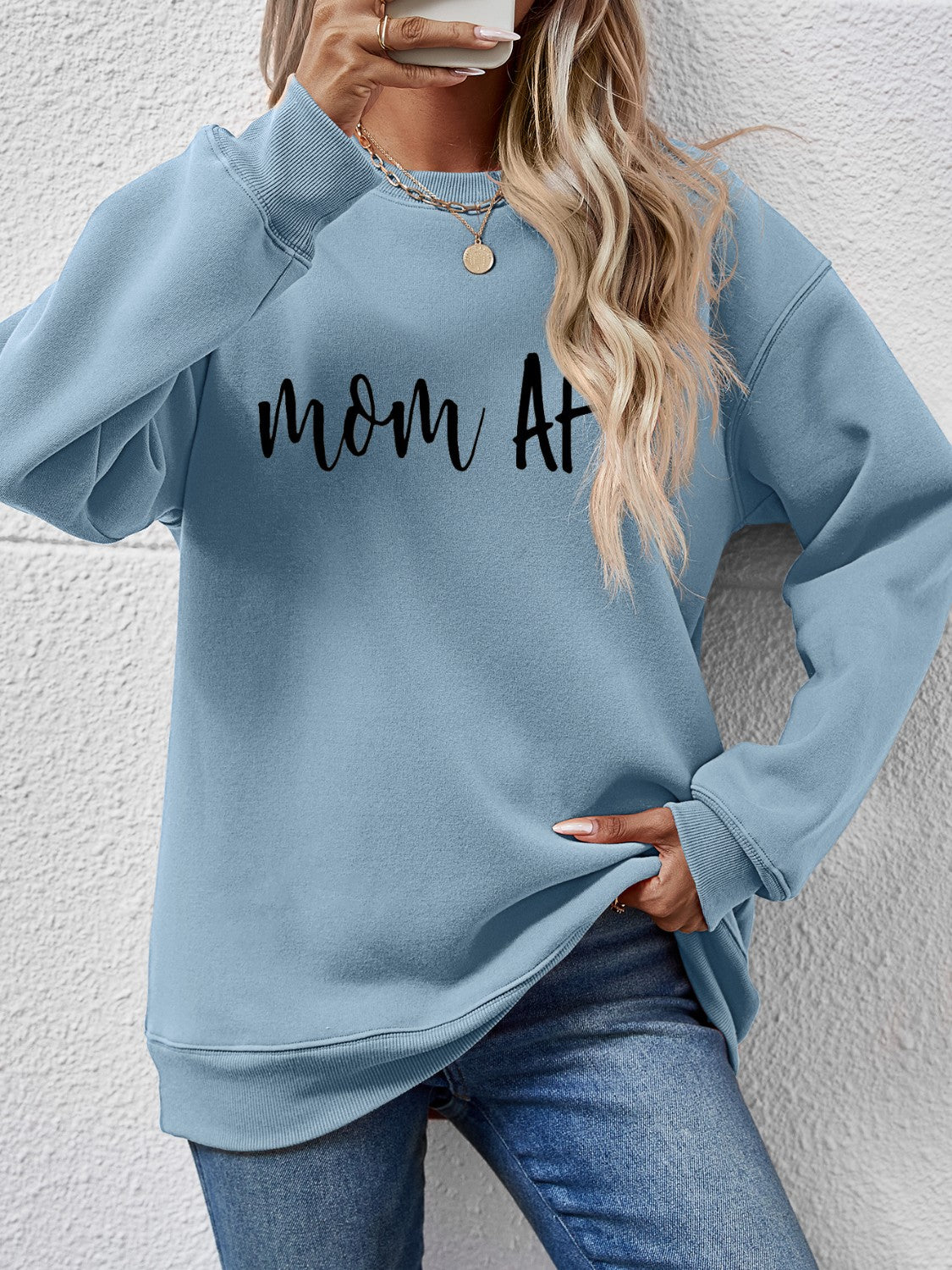 Letter Graphic Dropped Shoulder Sweatshirt Misty Blue