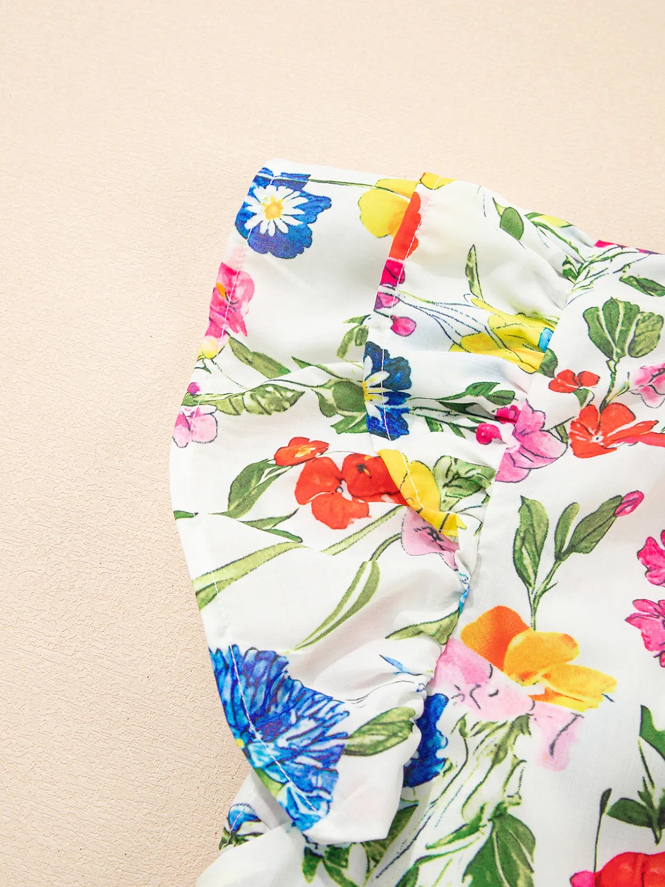 Floral Print Ruffle Layered Short Sleeve Blouse
