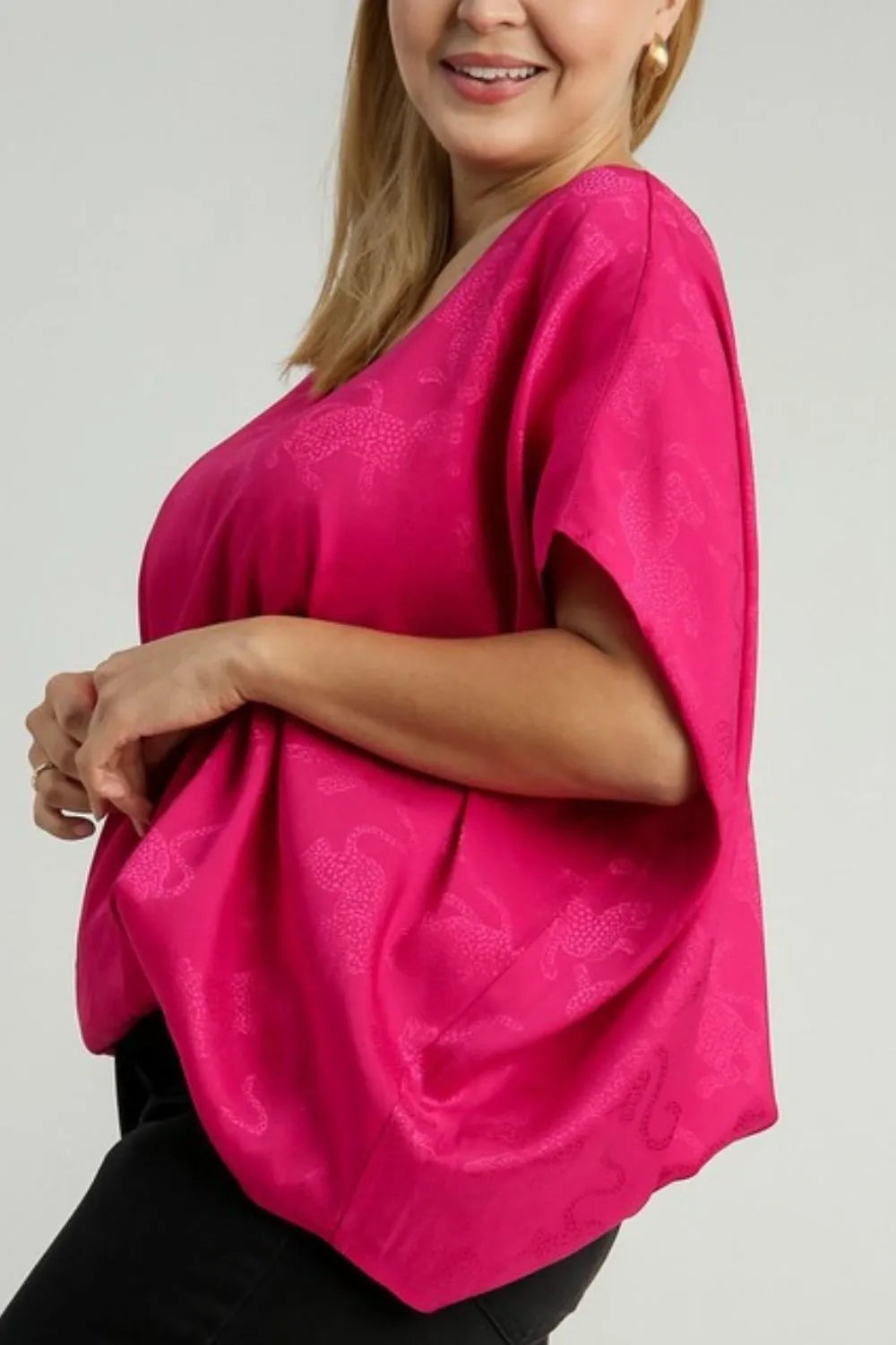 Umgee Full Size Satin Animal Print Jacquard Top Plus Size