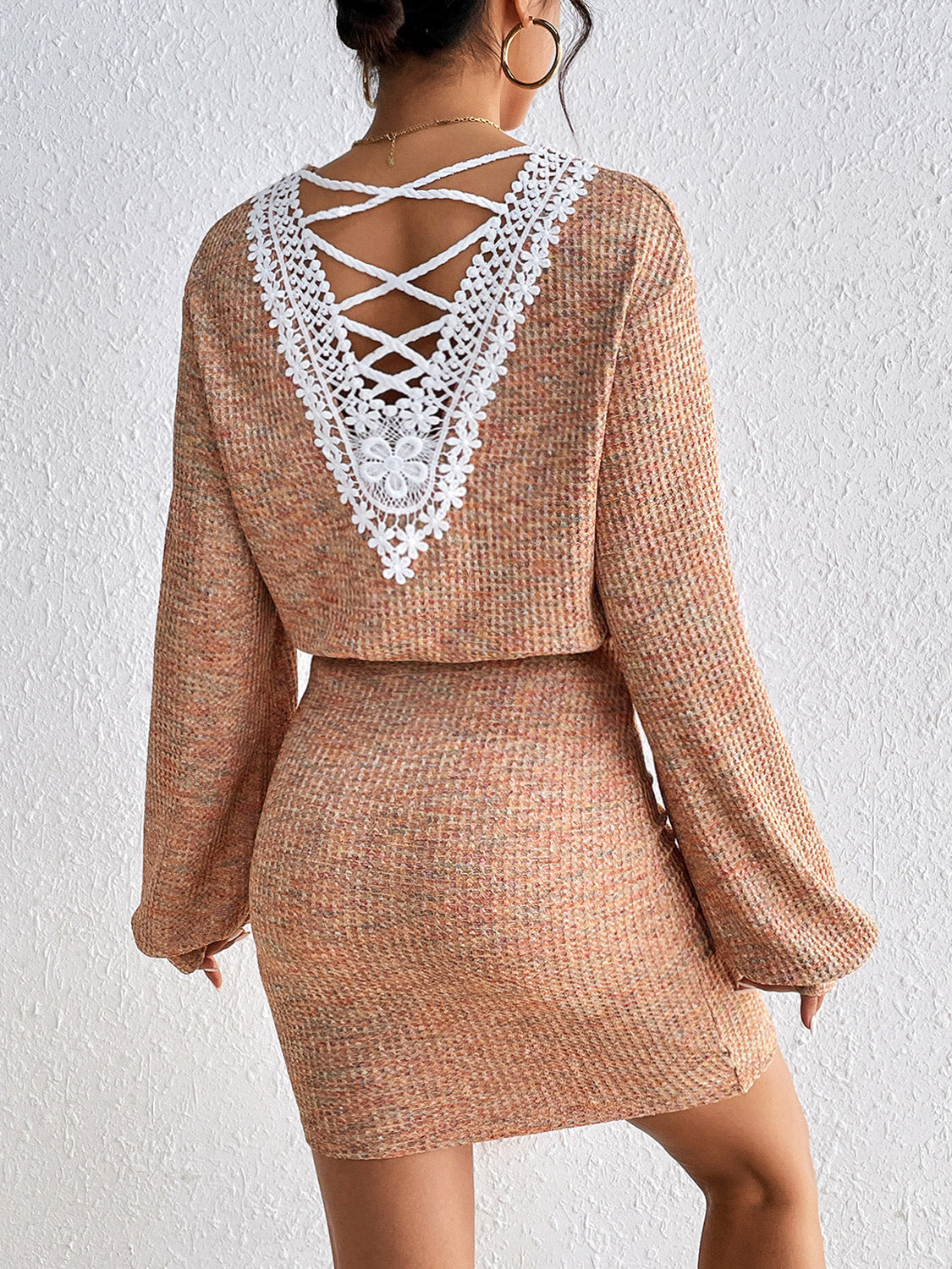 Honey Lace Detail V-Neck Mini Dress Tan